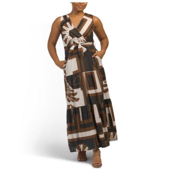 CIVICO 51 Made in Italy Women’s Maxi Brown And Black Sleeveless Dress Sz L - Picture 1 of 15